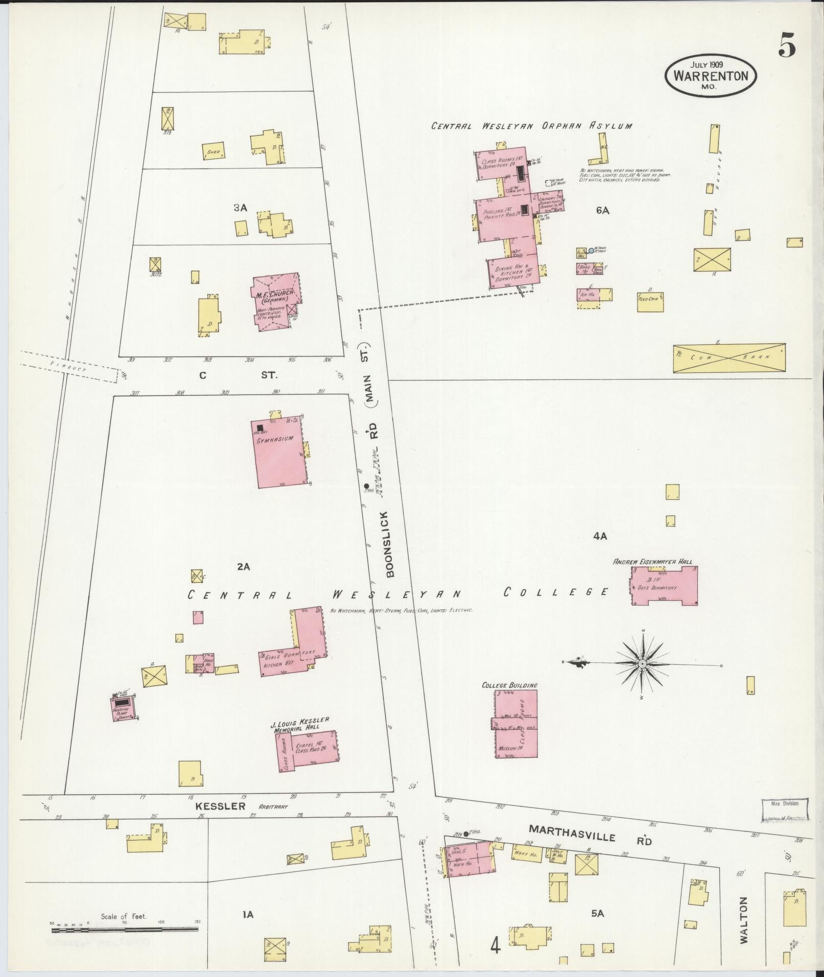 Sanborn Fire Insurance Map from Warrenton, Warren County, Missouri (1909), Sheet #0005 - Historic Sanborn Fire Insurance Map Print, vintage old map wall art, antique decor, genealogy gift, Missouri Missouri map
