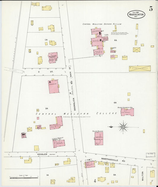 Sanborn Fire Insurance Map from Warrenton, Warren County, Missouri (1909), Sheet #0005 - Historic Sanborn Fire Insurance Map Print, vintage old map wall art, antique decor, genealogy gift, Missouri Missouri map