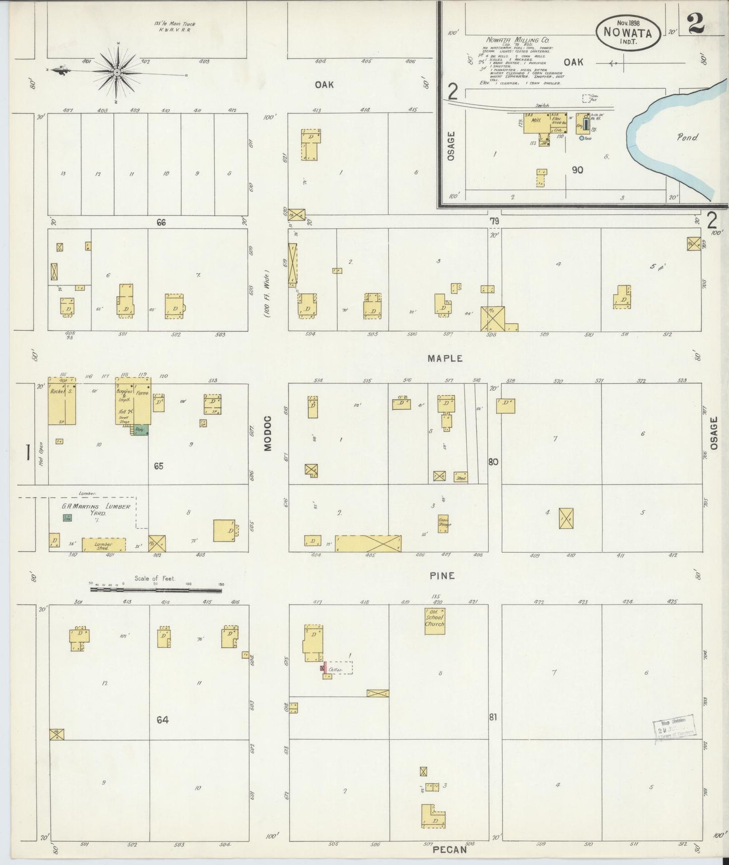 Sanborn Fire Insurance Map from Nowata, Nowata County, Oklahoma (1898), Sheet #0002 - Historic Sanborn Fire Insurance Map Print, vintage old map wall art, antique decor, genealogy gift, Oklahoma Oklahoma map
