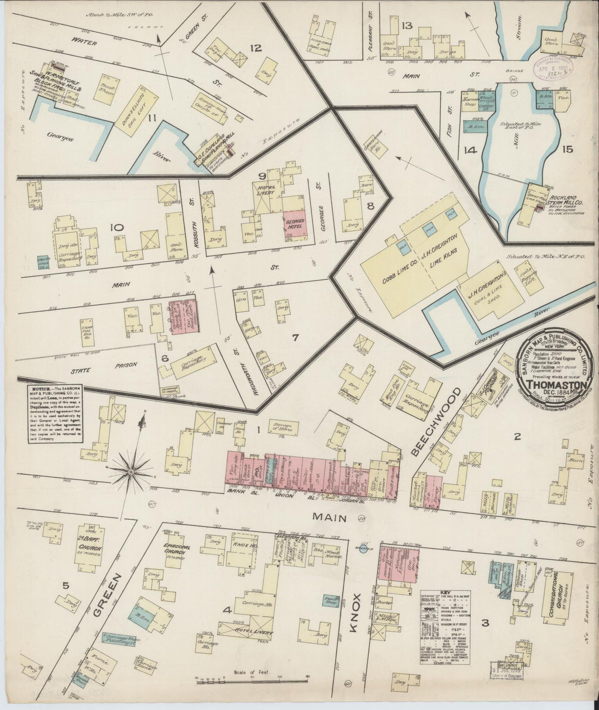 Sanborn Fire Insurance Map from Thomaston, Knox County, Maine (1884), Sheet #0001 - Historic Sanborn Fire Insurance Map Print, vintage old map wall art, antique decor, genealogy gift, Maine Maine map