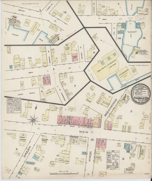 Sanborn Fire Insurance Map from Thomaston, Knox County, Maine (1884), Sheet #0001 - Historic Sanborn Fire Insurance Map Print, vintage old map wall art, antique decor, genealogy gift, Maine Maine map