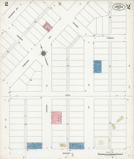 Sanborn Fire Insurance Map from Longview, Cowlitz County, Washington (1924), Sheet #0002 - Historic Sanborn Fire Insurance Map Print, vintage old map wall art, antique decor, genealogy gift, Washington Washington map