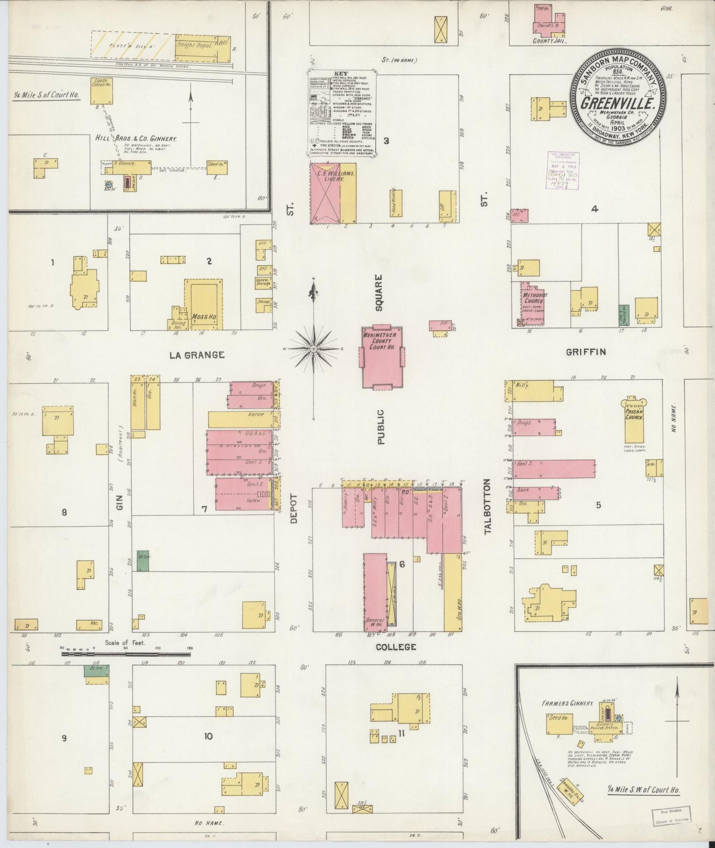 Sanborn Fire Insurance Map from Greenville, Meriweather County, Georgia. (1903) – Historic Sanborn Fire Insurance Map Print