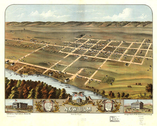 Bird's eye view of New Ulm, Brown County, Minnesota 1870. (1870) – Historic Bird’s-Eye View Panorama Print