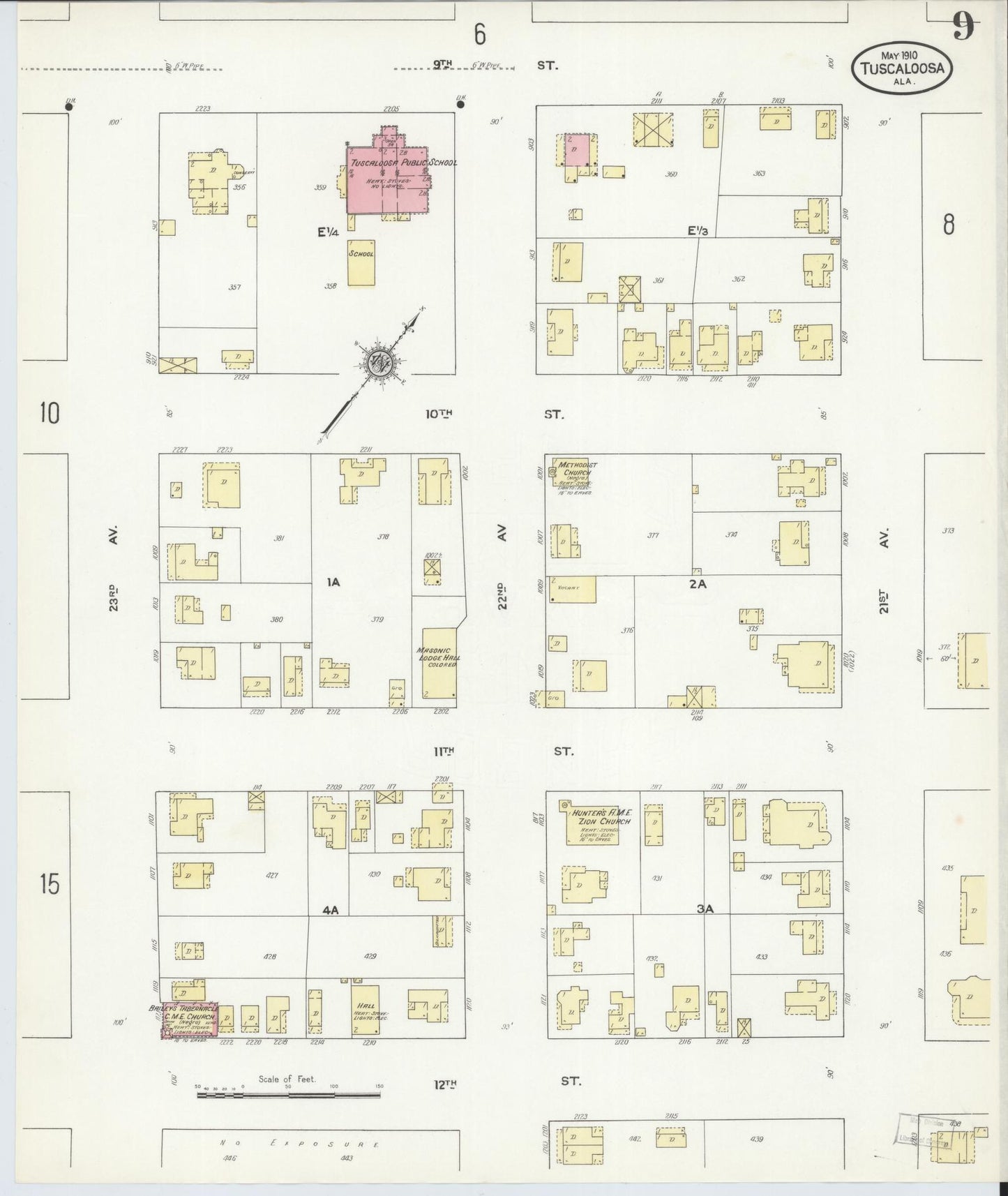 Sanborn Fire Insurance Map from Tuscaloosa, Tuscaloosa County, Alabama (1910), Sheet #0009 - Historic Sanborn Fire Insurance Map Print, vintage old map wall art, antique decor, genealogy gift, Alabama Alabama map