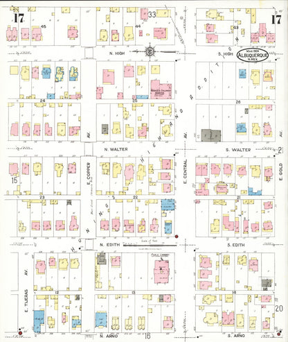 Sanborn Fire Insurance Map from Albuquerque, Bernalillo County, New Mexico (1924), Sheet #0017 - Complete Map Set gallery image, historic Sanborn map, vintage wall art, New Mexico New Mexico
