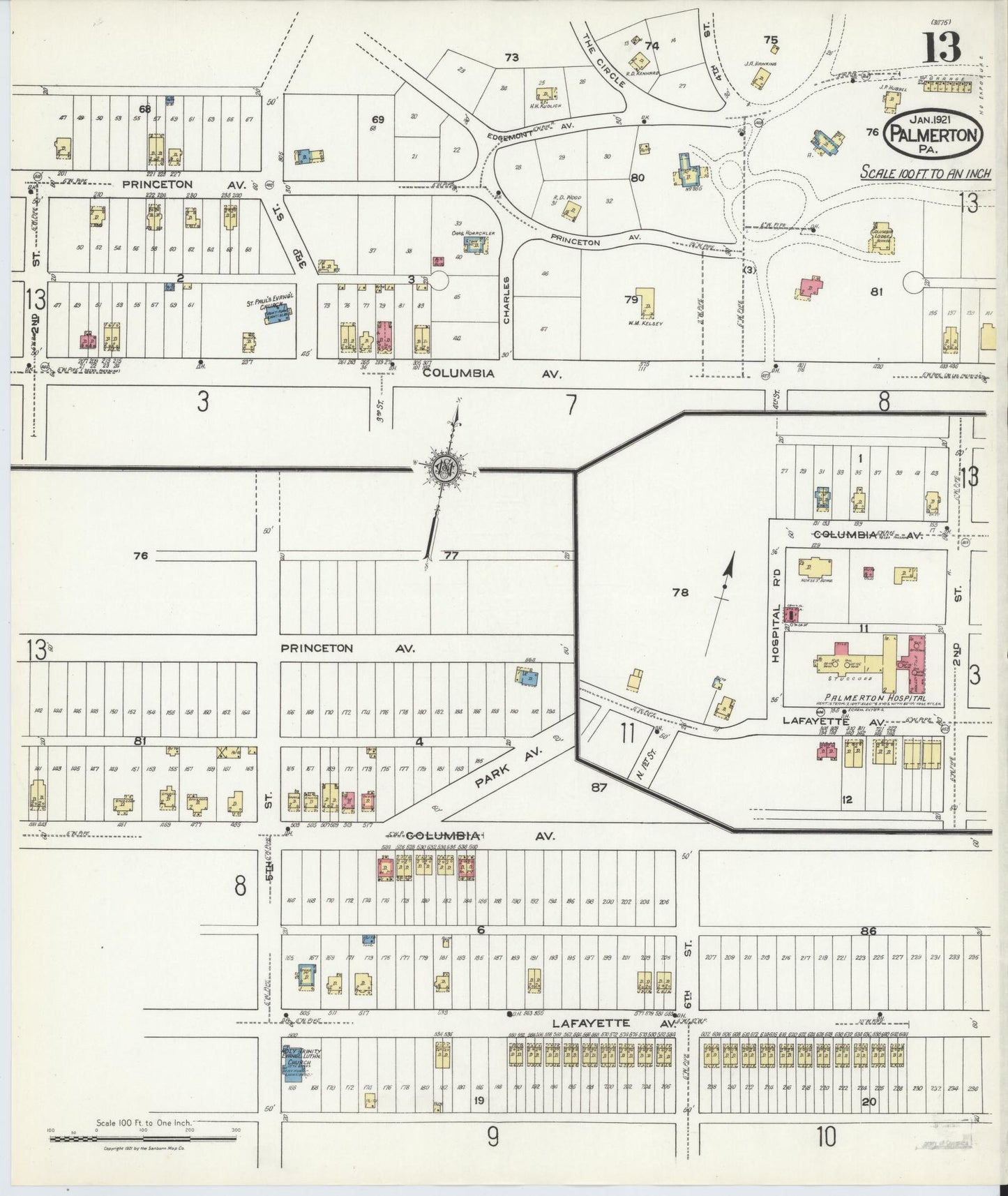 Sanborn Fire Insurance Map from Palmerton, Carbon County, Pennsylvania (1921), Sheet #0013 - Complete Map Set gallery image, historic Sanborn map, vintage wall art, Pennsylvania Pennsylvania