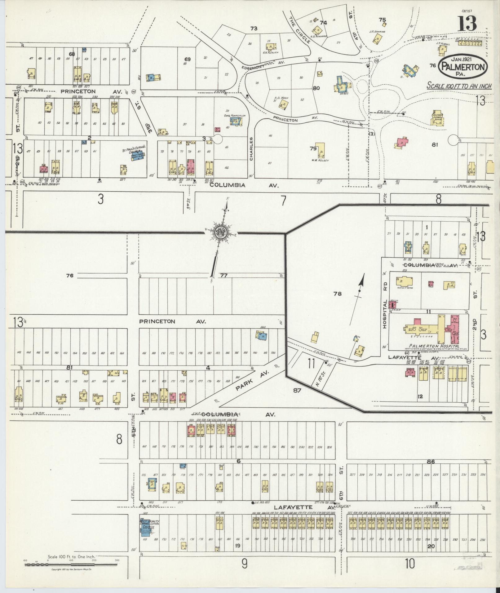 Sanborn Fire Insurance Map from Palmerton, Carbon County, Pennsylvania (1921), Sheet #0013 - Complete Map Set gallery image, historic Sanborn map, vintage wall art, Pennsylvania Pennsylvania