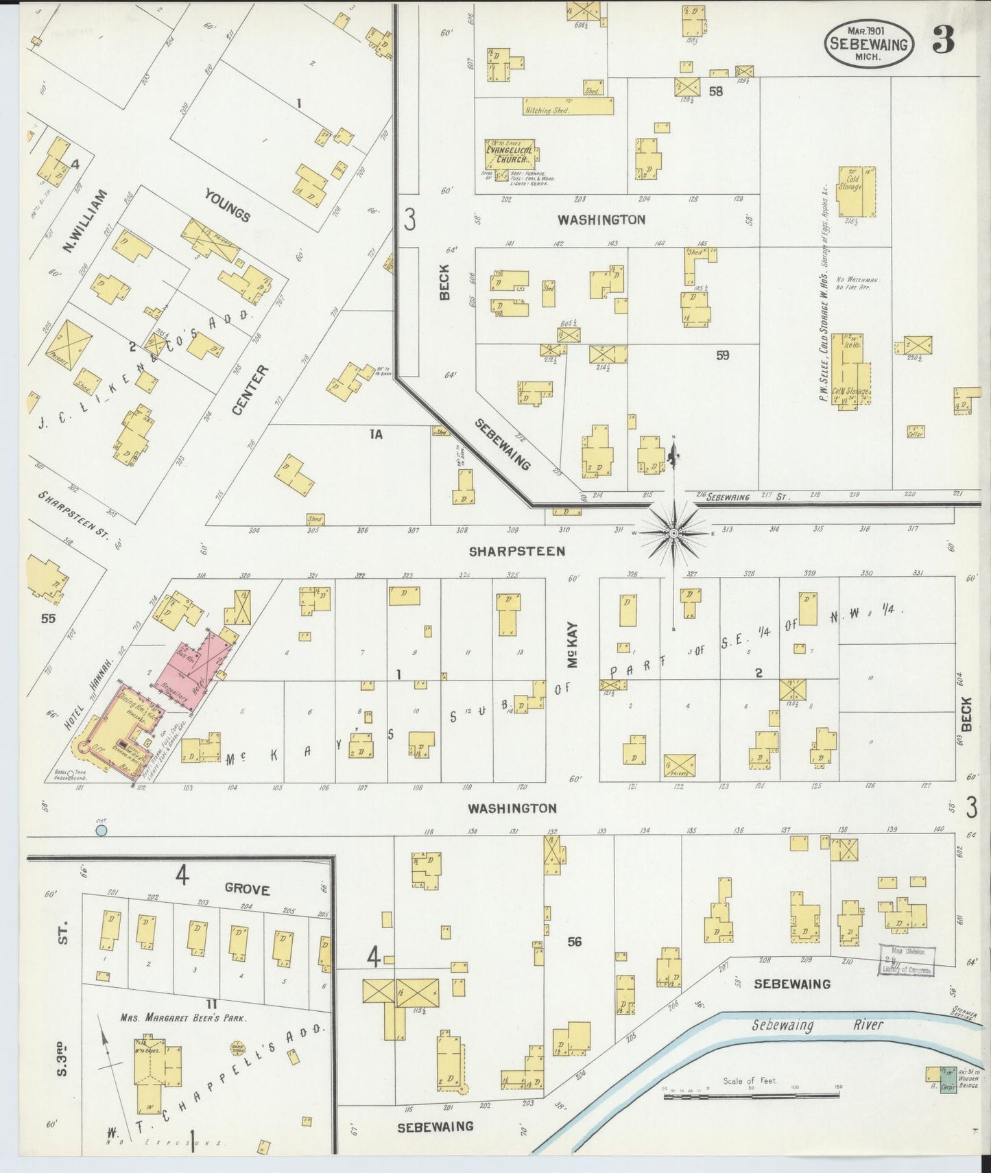 Sanborn Fire Insurance Map from Sebewaing, Huron County, Michigan (1901), Sheet #0003 - Complete Map Set gallery image, historic Sanborn map, vintage wall art, Michigan Michigan