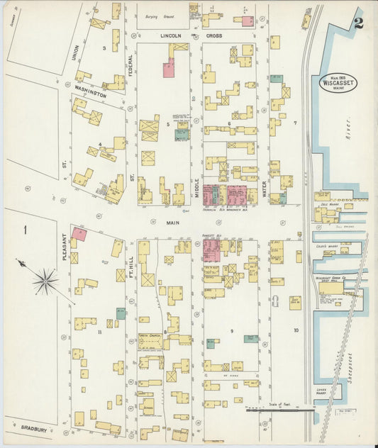 Sanborn Fire Insurance Map from Wiscasset, Lincoln County, Maine (1903), Sheet #0002 - Historic Sanborn Fire Insurance Map Print, vintage old map wall art, antique decor, genealogy gift, Maine Maine map