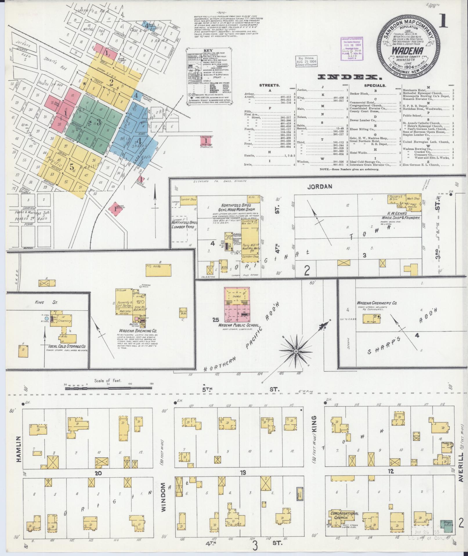 Sanborn Fire Insurance Map from Wadena, Wadena County, Minnesota (1904), Sheet #0001 - Complete Map Set gallery image, historic Sanborn map, vintage wall art, Minnesota Minnesota