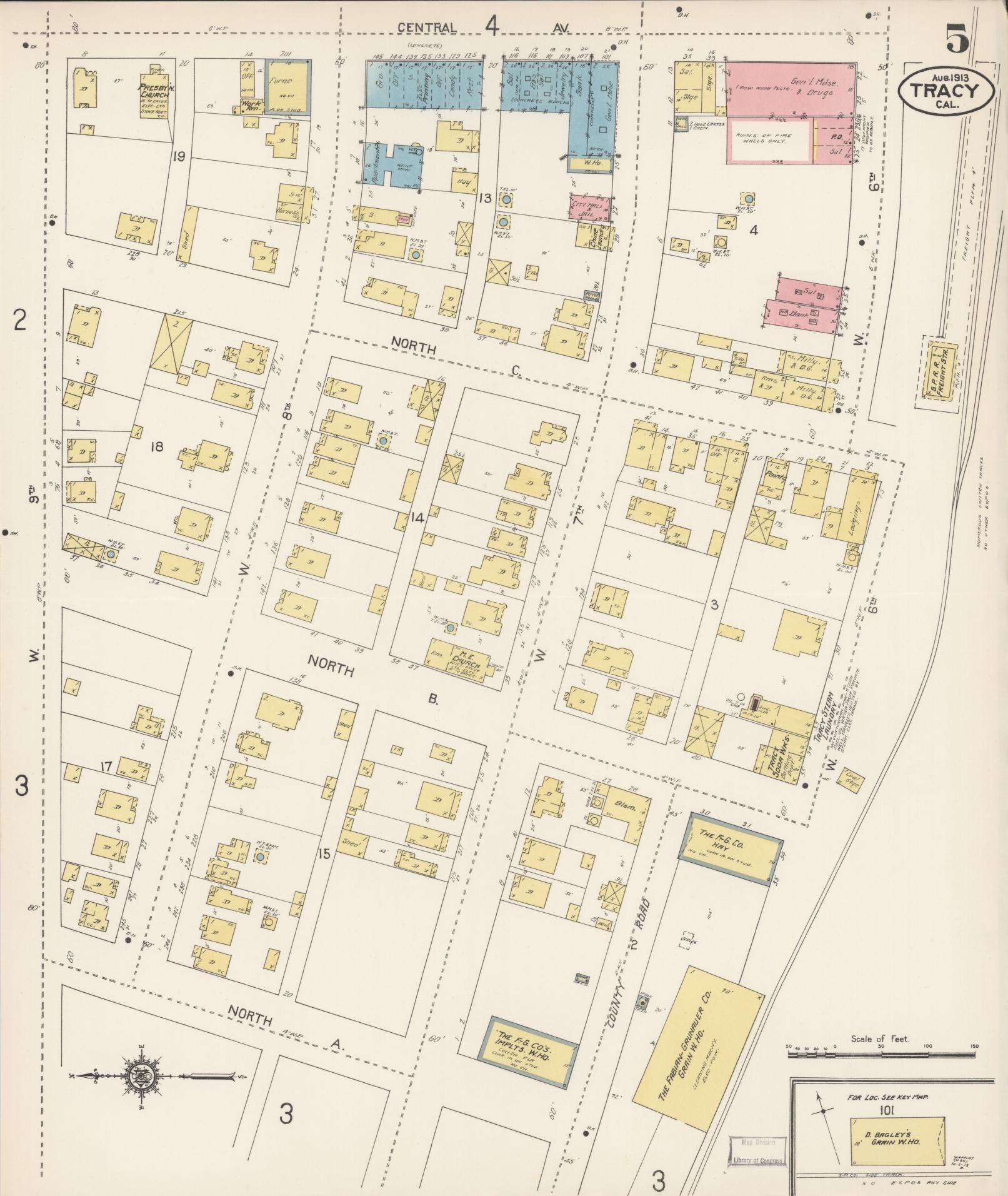 Sanborn Fire Insurance Map from Tracy, San Joaquin County, California (1913), Sheet #0005 - Complete Map Set gallery image, historic Sanborn map, vintage wall art, California California