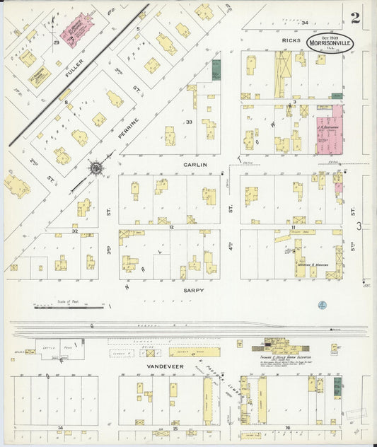 Sanborn Fire Insurance Map from Morrisonville, Christian County, Illinois (1909), Sheet #0002 - Historic Sanborn Fire Insurance Map Print, vintage old map wall art, antique decor, genealogy gift, Illinois Illinois map