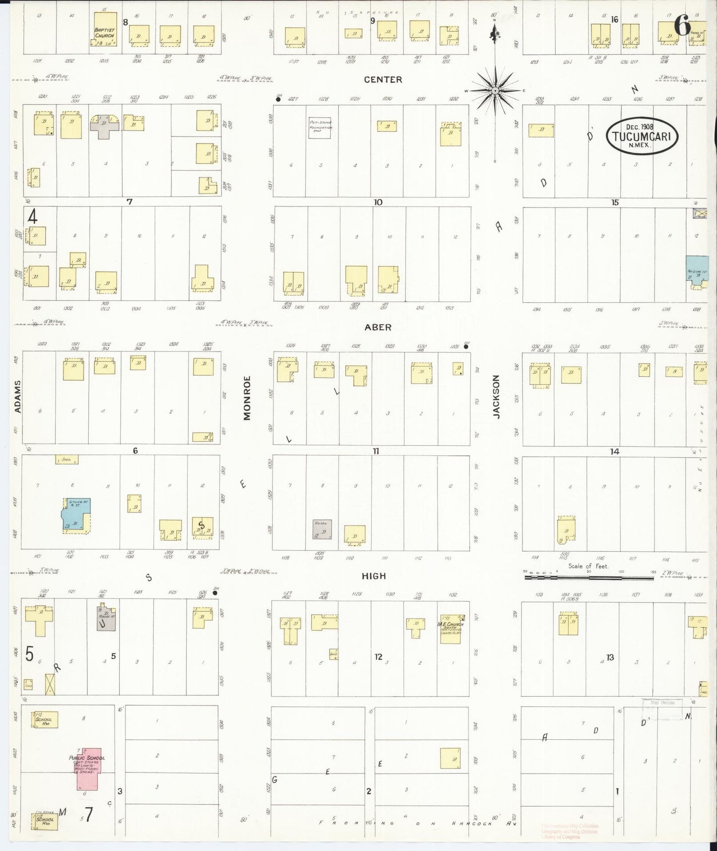 Sanborn Fire Insurance Map from Tucumcari, Quay County, New Mexico (1908), Sheet #0006 - Complete Map Set gallery image, historic Sanborn map, vintage wall art, New Mexico New Mexico
