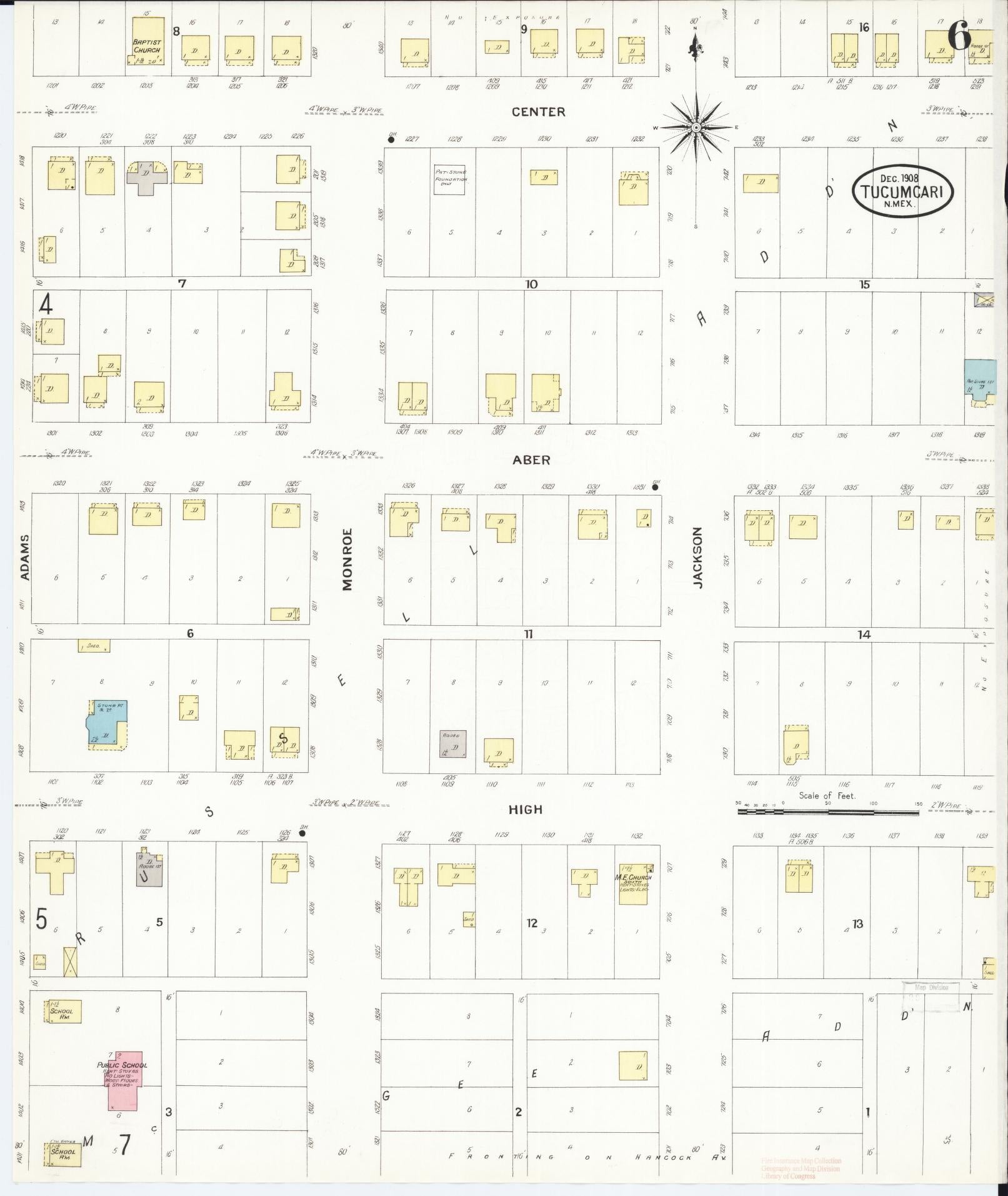 Sanborn Fire Insurance Map from Tucumcari, Quay County, New Mexico (1908), Sheet #0006 - Complete Map Set gallery image, historic Sanborn map, vintage wall art, New Mexico New Mexico