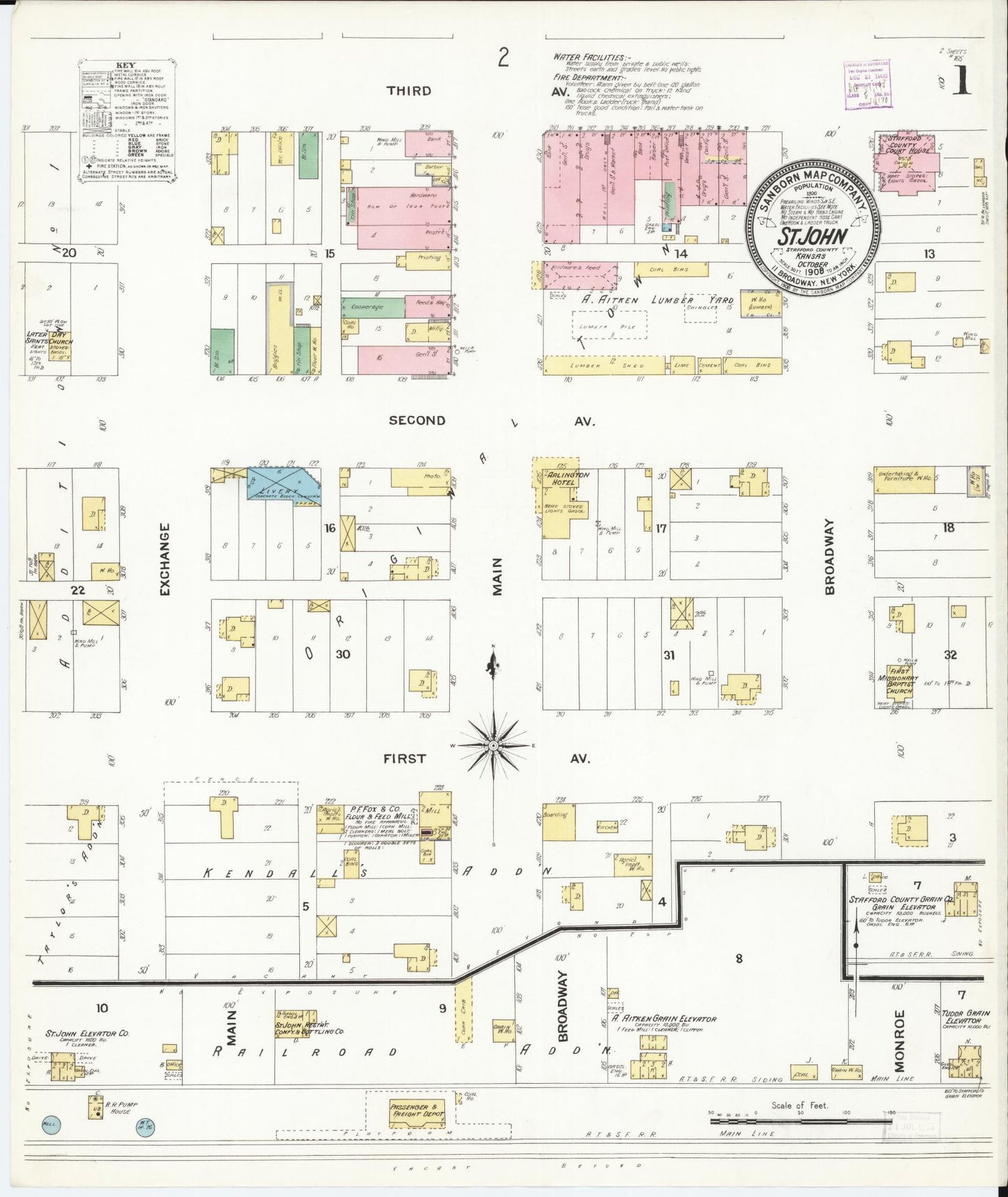 Sanborn Fire Insurance Map from Saint John, Stafford County, Kansas (1908), Sheet #0001 - Complete Map Set gallery image, historic Sanborn map, vintage wall art, Kansas Kansas