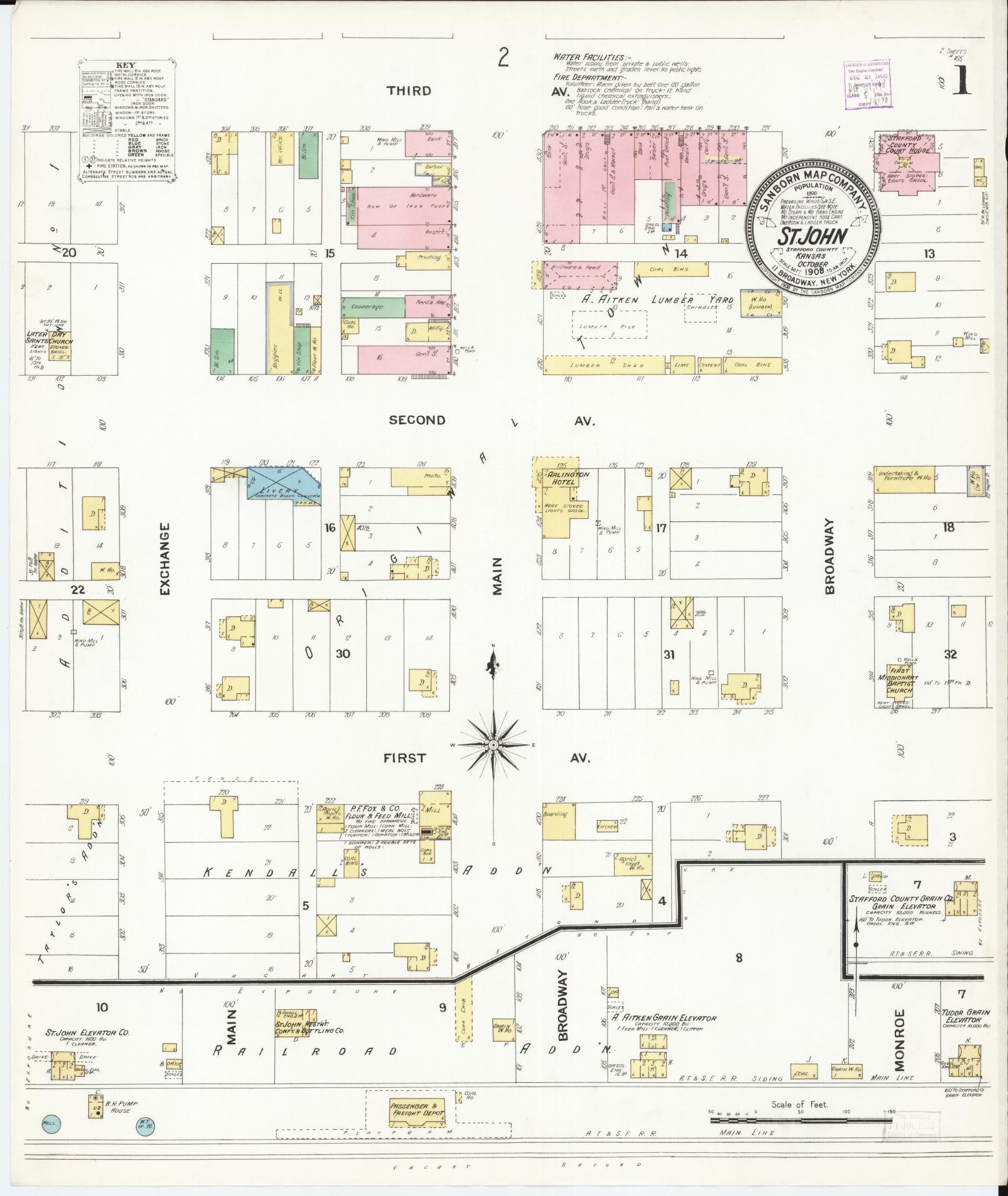 Sanborn Fire Insurance Map from Saint John, Stafford County, Kansas (1908), Sheet #0001 - Complete Map Set gallery image, historic Sanborn map, vintage wall art, Kansas Kansas