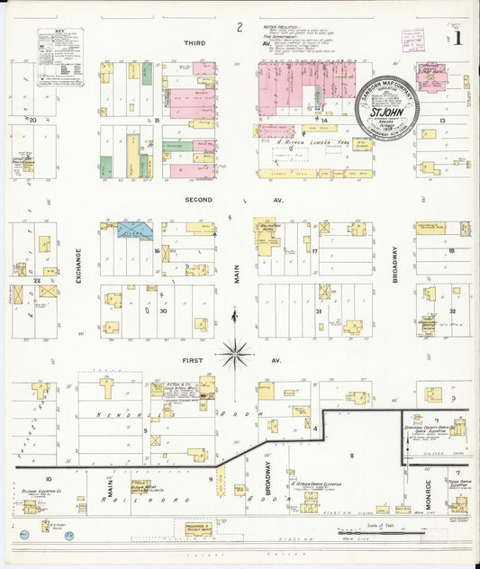 Sanborn Fire Insurance Map from Saint John, Stafford County, Kansas (1908), Sheet #0001 - Complete Map Set gallery image, historic Sanborn map, vintage wall art, Kansas Kansas