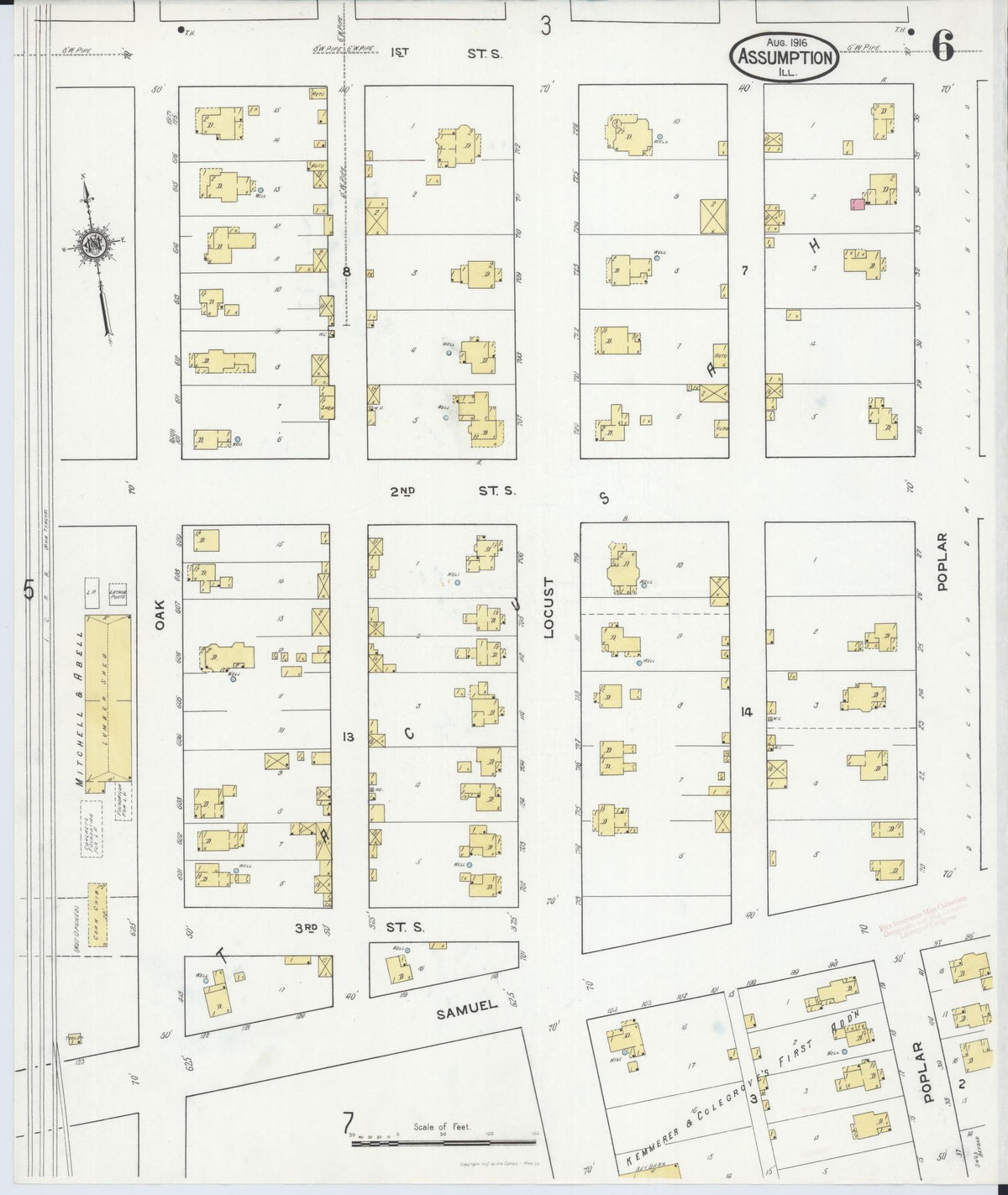 Sanborn Fire Insurance Map from Assumption, Christian County, Illinois (1916), Sheet #0006 - Complete Map Set gallery image, historic Sanborn map, vintage wall art, Illinois Illinois