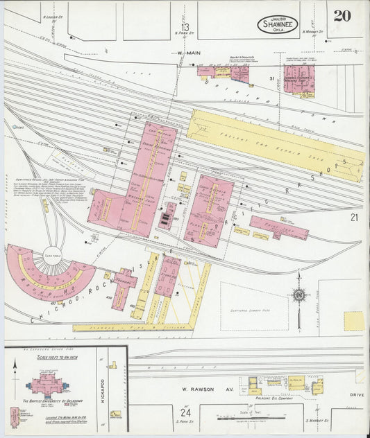 Sanborn Fire Insurance Map from Shawnee, Pottawatomie County, Oklahoma (1919), Sheet #0020 - Historic Sanborn Fire Insurance Map Print, vintage old map wall art, antique decor, genealogy gift, Oklahoma Oklahoma map
