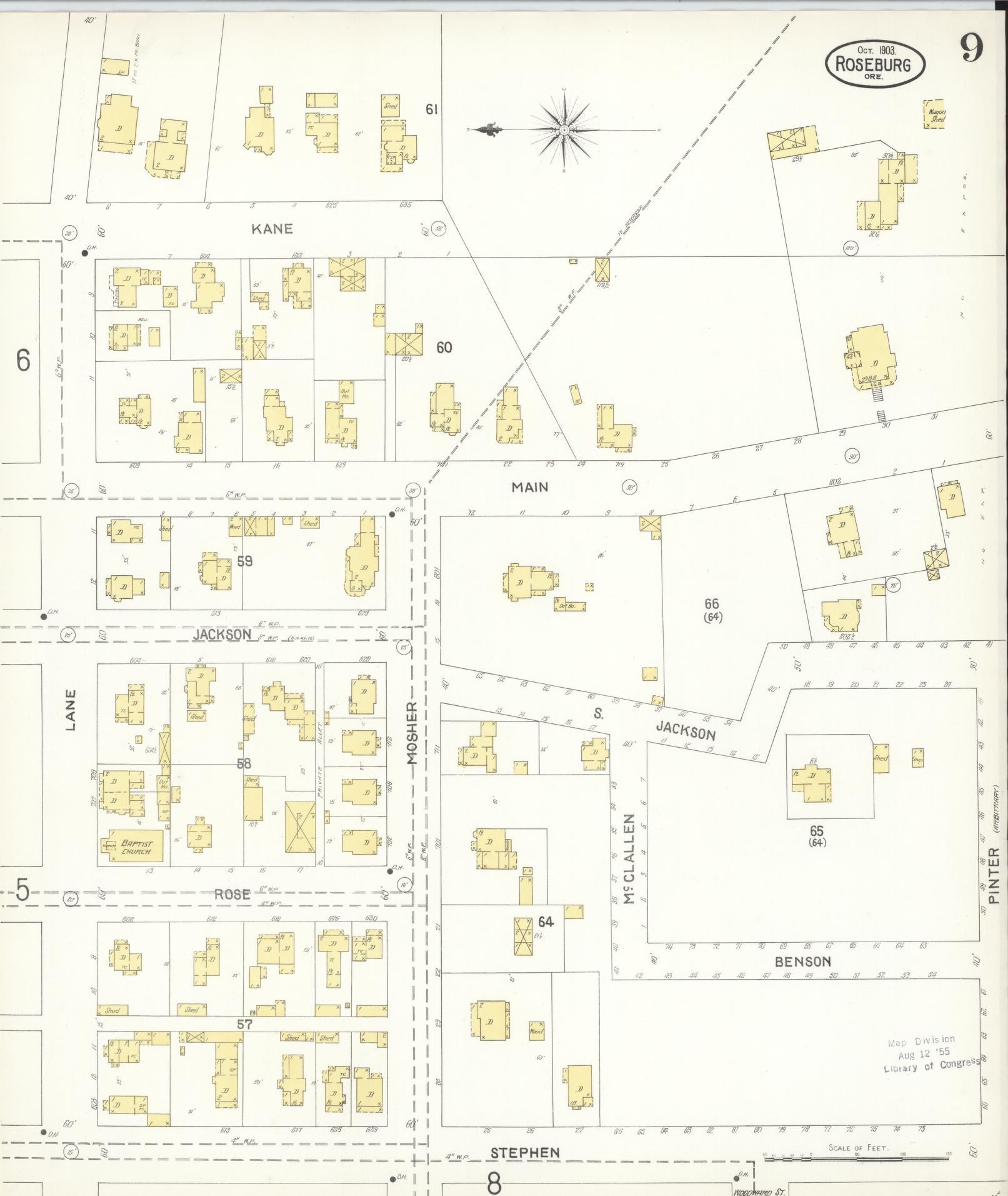 Sanborn Fire Insurance Map from Roseburg, Douglas County, Oregon (1903), Sheet #0009 - Complete Map Set gallery image, historic Sanborn map, vintage wall art, Oregon Oregon