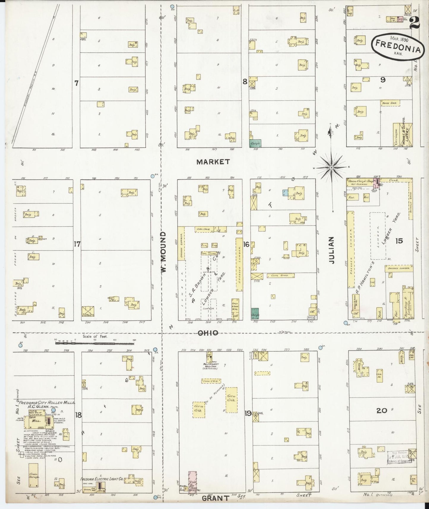 Sanborn Fire Insurance Map from Fredonia, Wilson County, Kansas (1890), Sheet #0002 - Historic Sanborn Fire Insurance Map Print, vintage old map wall art, antique decor, genealogy gift, Kansas Kansas map