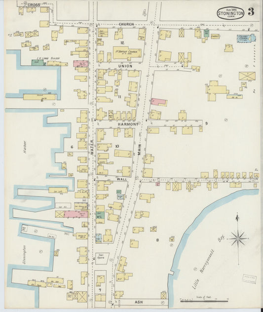 Sanborn Fire Insurance Map from Stonington, New London County, Connecticut (1895), Sheet #0003 - Historic Sanborn Fire Insurance Map Print, vintage old map wall art, antique decor, genealogy gift, Connecticut Connecticut map