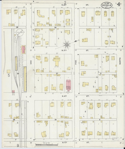 Sanborn Fire Insurance Map from De Kalb, De Kalb County, Illinois (1897), Sheet #0004 - Historic Sanborn Fire Insurance Map Print, vintage old map wall art, antique decor, genealogy gift, Illinois Illinois map