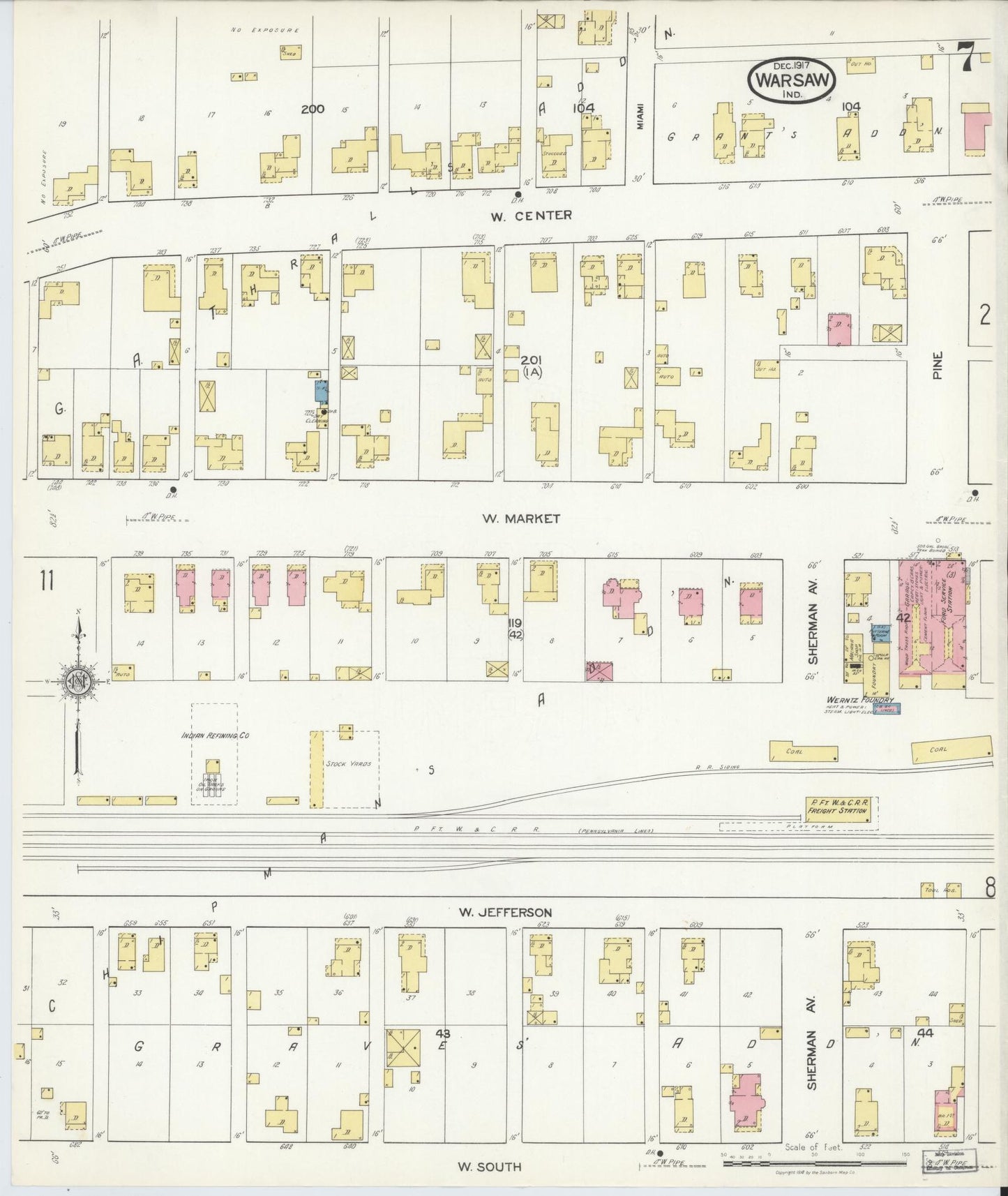 Sanborn Fire Insurance Map from Warsaw, Kosciusko County, Indiana (1917), Sheet #0007 - Complete Map Set gallery image, historic Sanborn map, vintage wall art, Indiana Indiana