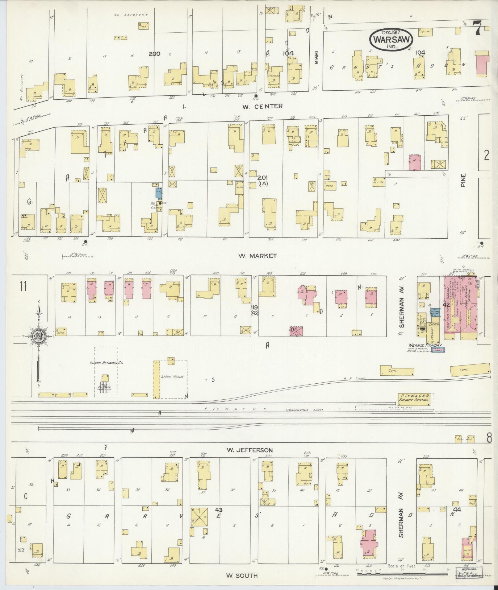 Sanborn Fire Insurance Map from Warsaw, Kosciusko County, Indiana (1917), Sheet #0007 - Complete Map Set gallery image, historic Sanborn map, vintage wall art, Indiana Indiana