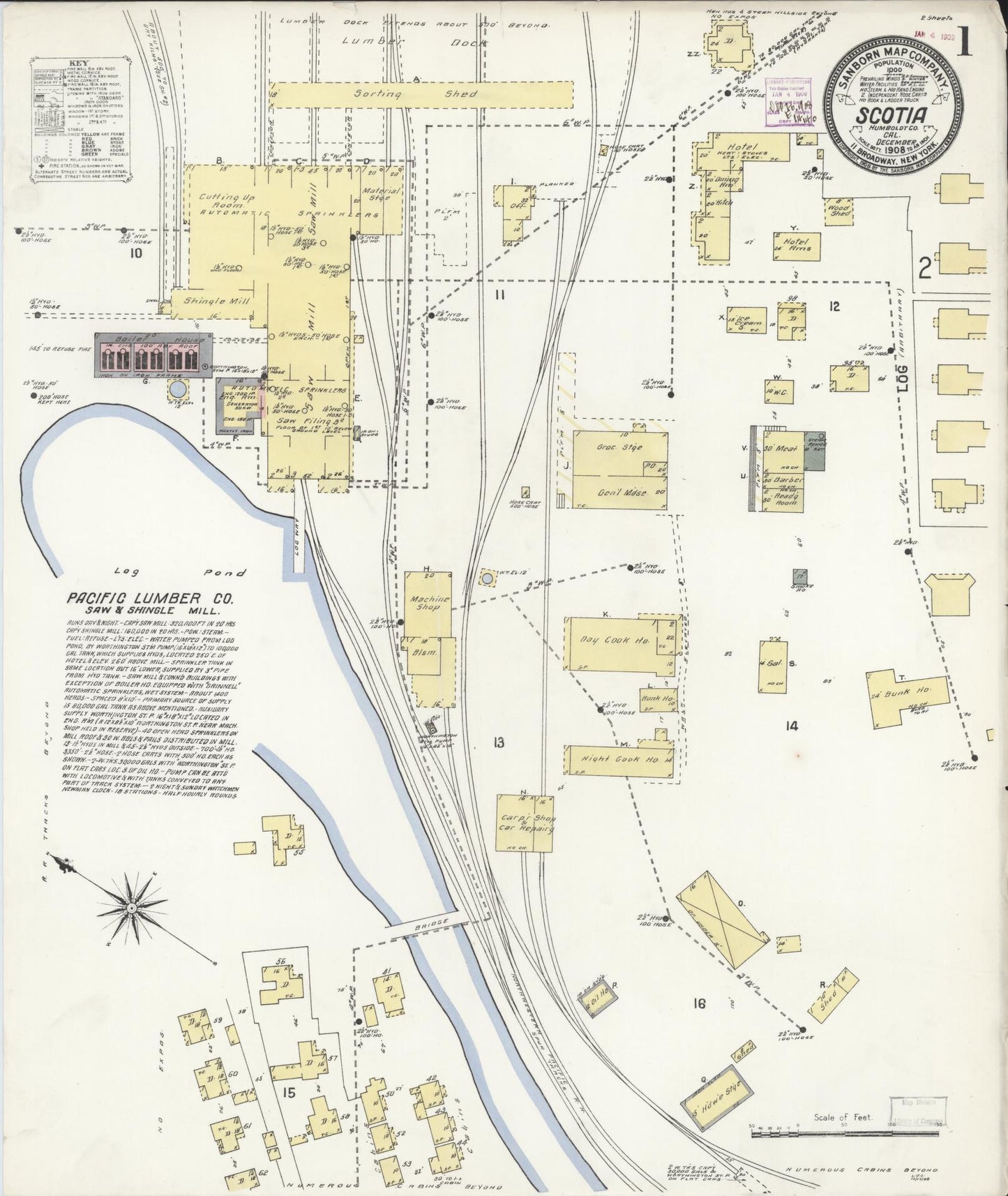 Sanborn Fire Insurance Map from Scotia, Humboldt County, California (1908), Sheet #0001 - Complete Map Set gallery image, historic Sanborn map, vintage wall art, California California