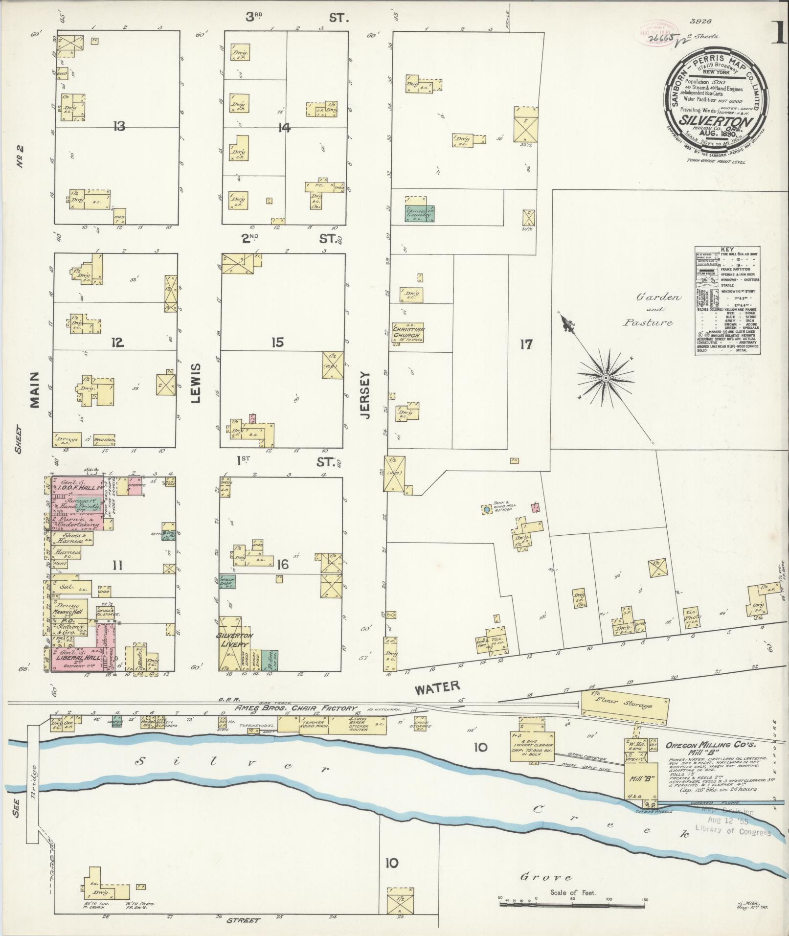 Sanborn Fire Insurance Map from Silverton, Marion County, Oregon (1890), Sheet #0001 - Historic Sanborn Fire Insurance Map Print, vintage old map wall art, antique decor, genealogy gift, Oregon Oregon map