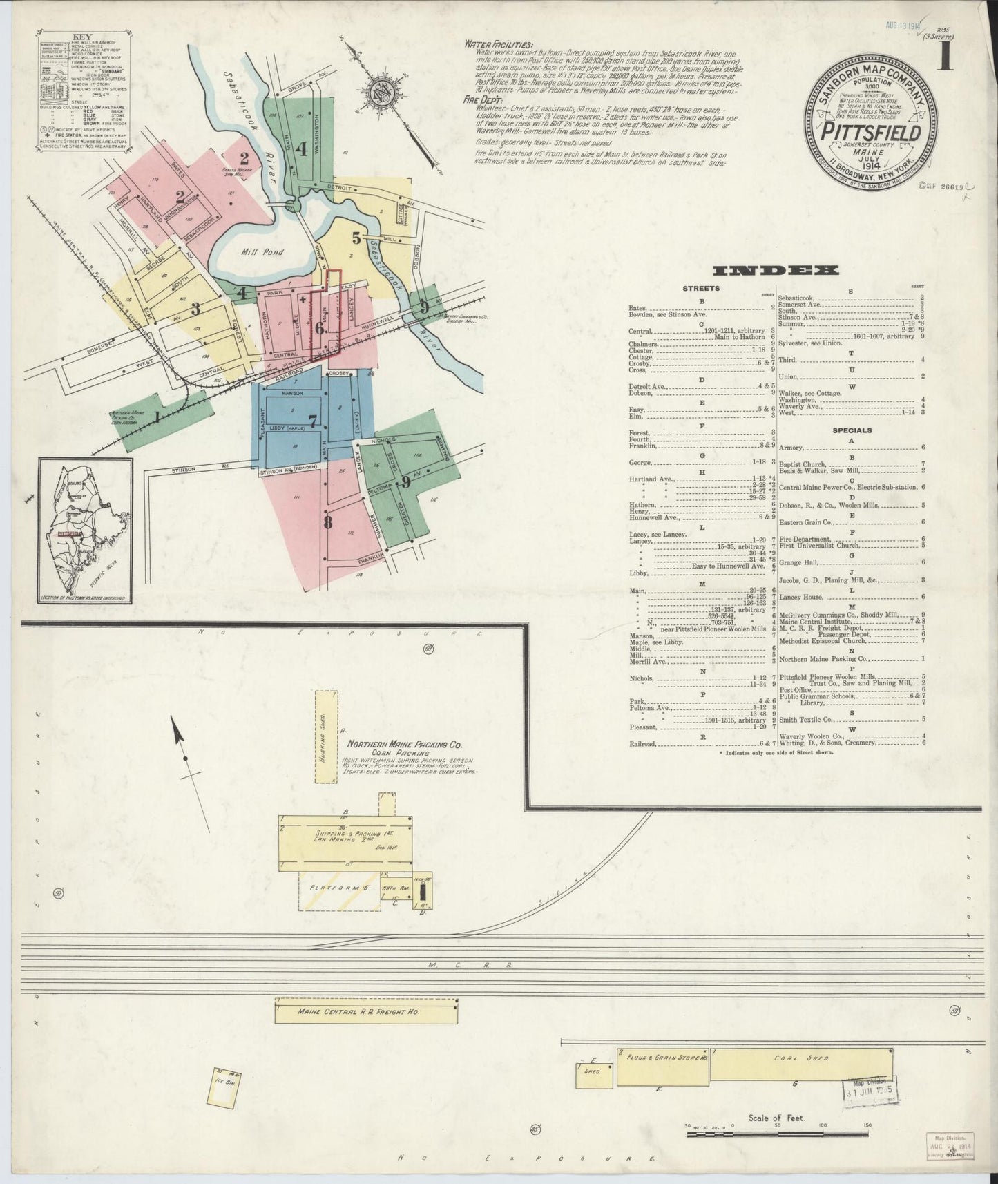 Sanborn Fire Insurance Map from Pittsfield, Somerset County, Maine. (1914) – Historic Sanborn Fire Insurance Map Print