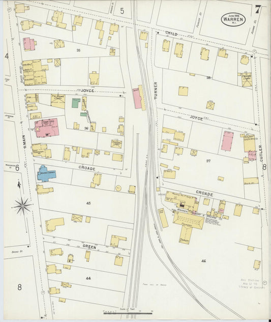 Sanborn Fire Insurance Map from Warren, Bristol County, Rhode Island (1898), Sheet #0007 - Historic Sanborn Fire Insurance Map Print, vintage old map wall art, antique decor, genealogy gift, Rhode Island Rhode Island map