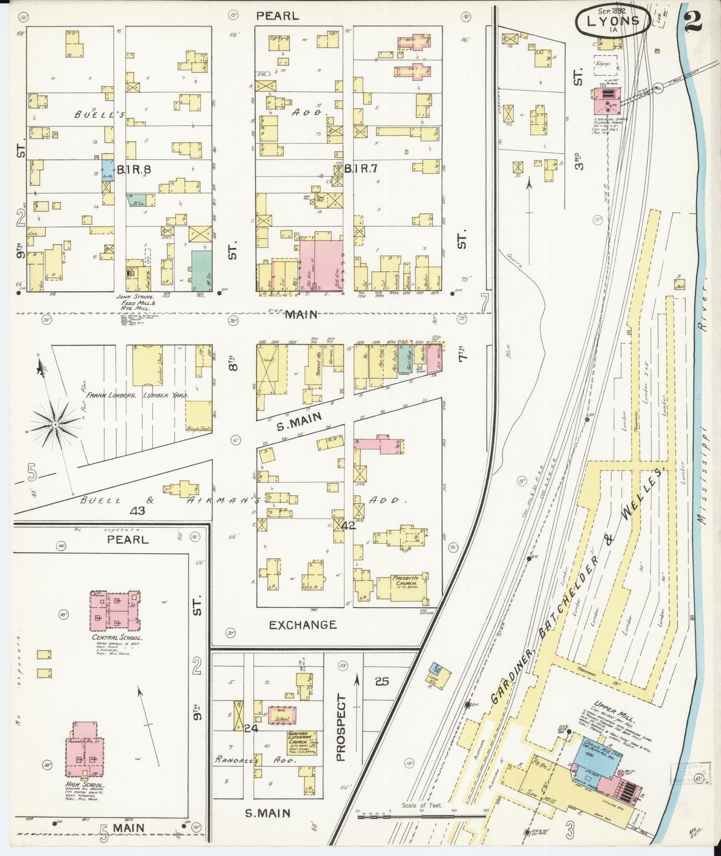 Sanborn Fire Insurance Map from Lyons, Clinton County, Iowa (1892), Sheet #0002 - Historic Sanborn Fire Insurance Map Print
