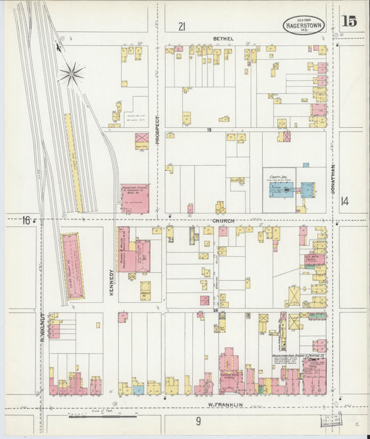 Sanborn Fire Insurance Map from Hagerstown, Washington County, Maryland (1904), Sheet #0015 - Historic Sanborn Fire Insurance Map Print, vintage old map wall art, antique decor, genealogy gift, Maryland Maryland map