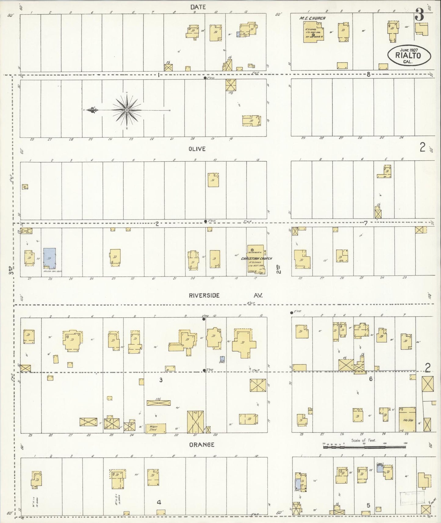 Sanborn Fire Insurance Map from Rialto, San Bernardino County, California (1907), Sheet #0003 - Complete Map Set gallery image, historic Sanborn map, vintage wall art, California California