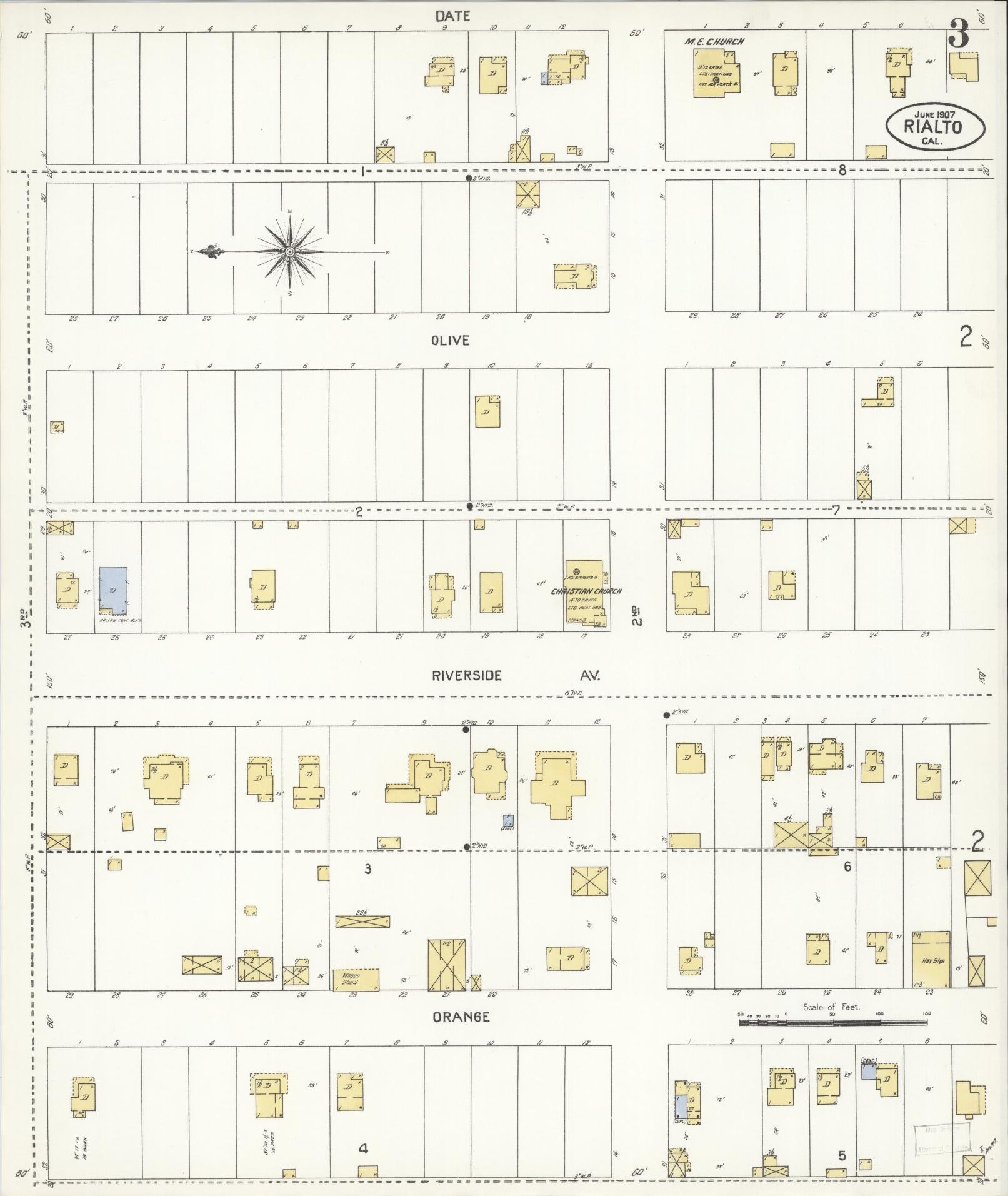 Sanborn Fire Insurance Map from Rialto, San Bernardino County, California (1907), Sheet #0003 - Complete Map Set gallery image, historic Sanborn map, vintage wall art, California California
