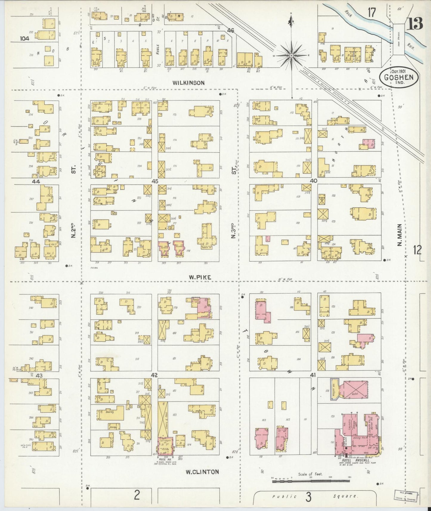Sanborn Fire Insurance Map from Goshen, Elkhart County, Indiana (1901), Sheet #0013 - Historic Sanborn Fire Insurance Map Print, vintage old map wall art, antique decor, genealogy gift, Indiana Indiana map