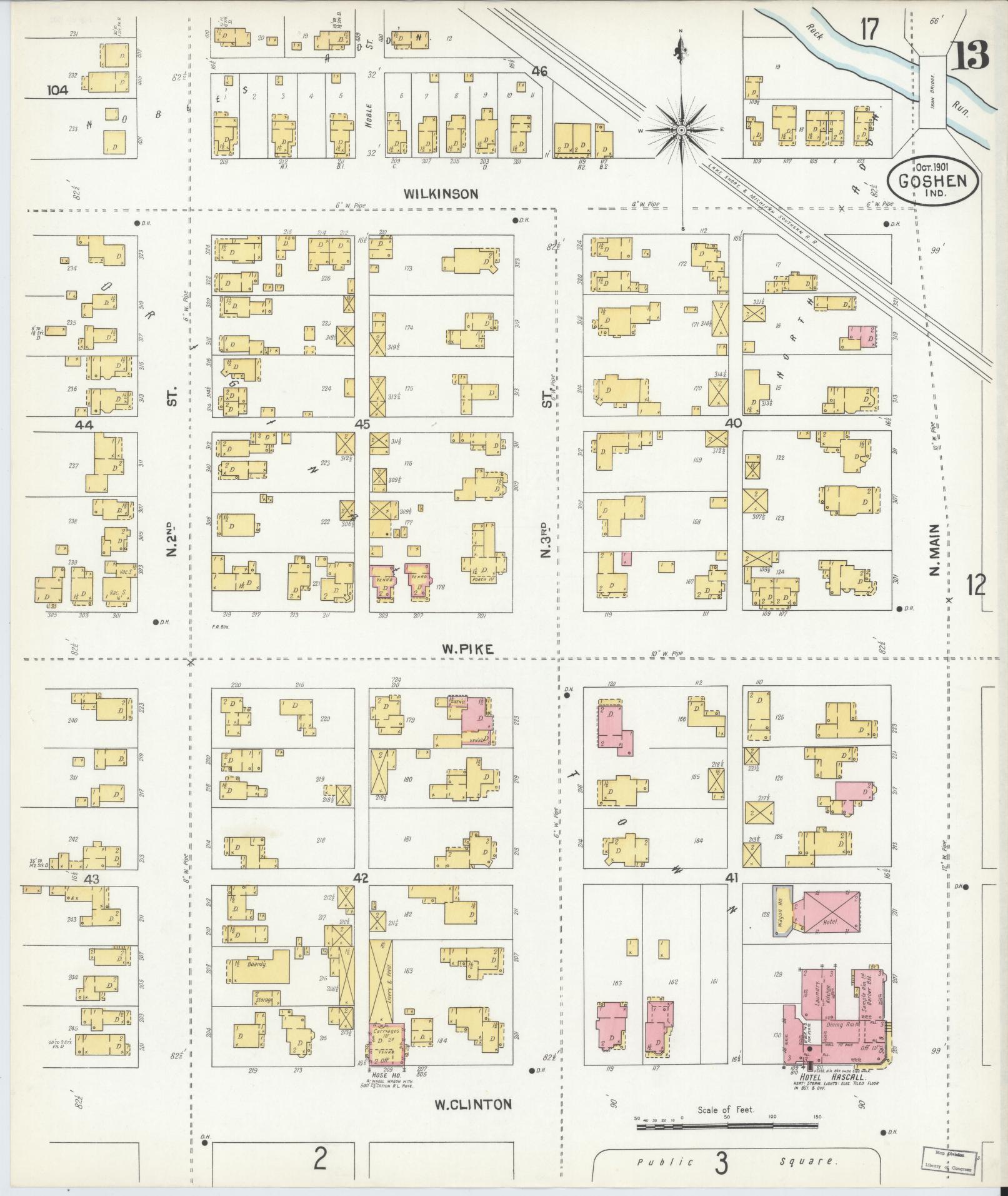Sanborn Fire Insurance Map from Goshen, Elkhart County, Indiana (1901), Sheet #0013 - Historic Sanborn Fire Insurance Map Print, vintage old map wall art, antique decor, genealogy gift, Indiana Indiana map