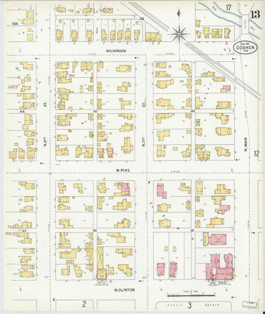 Sanborn Fire Insurance Map from Goshen, Elkhart County, Indiana (1901), Sheet #0013 - Historic Sanborn Fire Insurance Map Print, vintage old map wall art, antique decor, genealogy gift, Indiana Indiana map