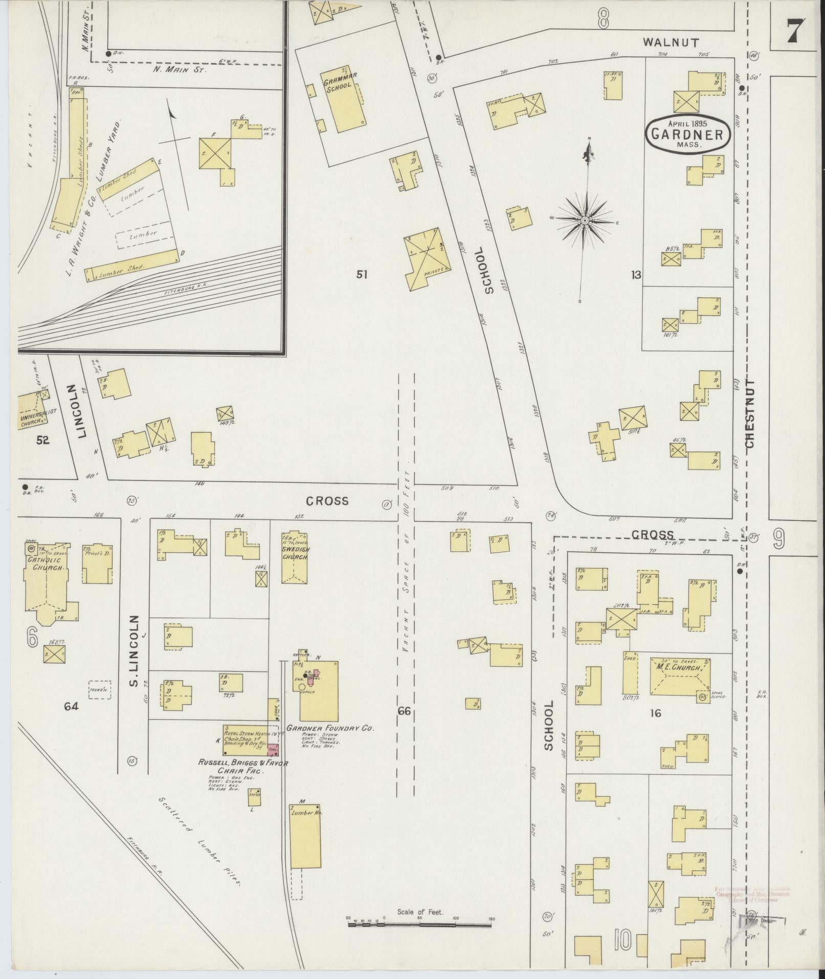 Sanborn Fire Insurance Map from Gardner, Worcester County, Massachusetts (1895), Sheet #0007 - Complete Map Set gallery image, historic Sanborn map, vintage wall art, Massachusetts Massachusetts