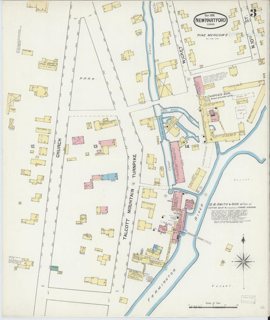 Sanborn Fire Insurance Map from New Hartford, Litchfield County, Connecticut (1892), Sheet #0003 - Historic Sanborn Fire Insurance Map Print, vintage old map wall art, antique decor, genealogy gift, Connecticut Connecticut map