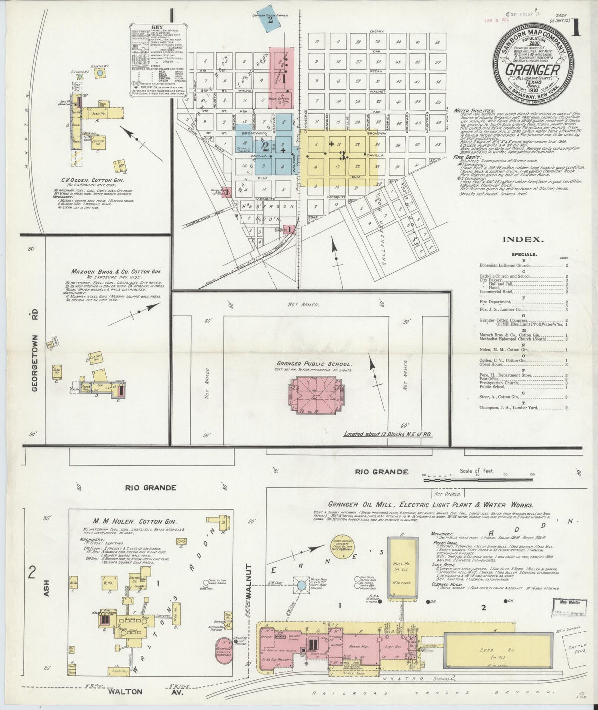 Sanborn Fire Insurance Map from Granger, Williamson County, Texas (1910), Sheet #0001 - Complete Map Set gallery image, historic Sanborn map, vintage wall art, Texas Texas