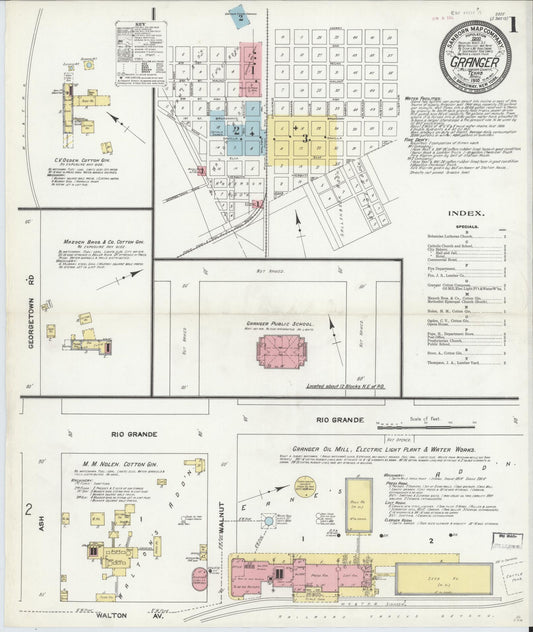 Sanborn Fire Insurance Map from Granger, Williamson County, Texas (1910), Sheet #0001 - Complete Map Set gallery image, historic Sanborn map, vintage wall art, Texas Texas