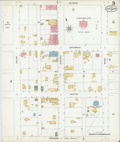 Sanborn Fire Insurance Map from Tahlequah, Cherokee County, Oklahoma (1901), Sheet #0003 - Complete Map Set gallery image, historic Sanborn map, vintage wall art, Oklahoma Oklahoma