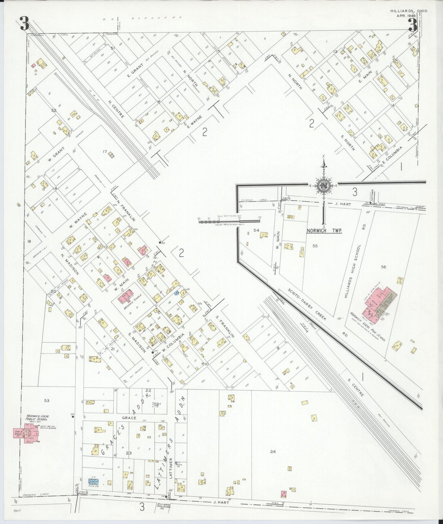 Sanborn Fire Insurance Map from Hilliards, Franklin County, Ohio (1946), Sheet #0003 - Complete Map Set gallery image, historic Sanborn map, vintage wall art, Ohio Ohio