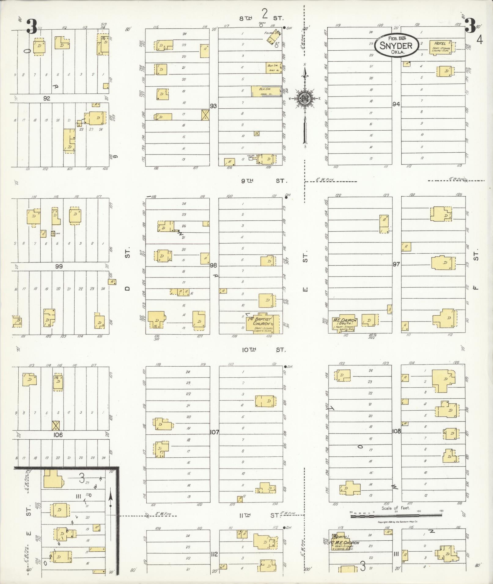 Sanborn Fire Insurance Map from Snyder, Kiowa County, Oklahoma (1924), Sheet #0003 - Historic Sanborn Fire Insurance Map Print, vintage old map wall art, antique decor, genealogy gift, Oklahoma Oklahoma map