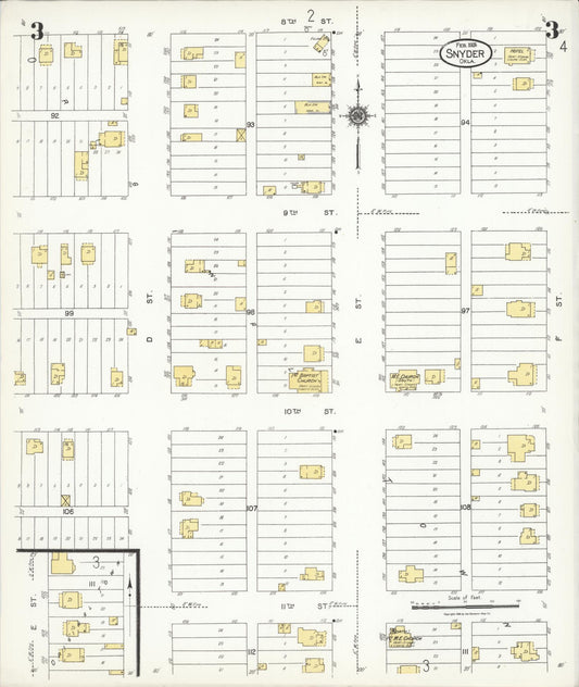 Sanborn Fire Insurance Map from Snyder, Kiowa County, Oklahoma (1924), Sheet #0003 - Historic Sanborn Fire Insurance Map Print, vintage old map wall art, antique decor, genealogy gift, Oklahoma Oklahoma map