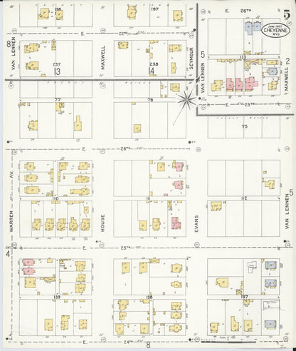Sanborn Fire Insurance Map from Cheyenne, Laramie County, Wyoming (1907), Sheet #0005 - Complete Map Set gallery image, historic Sanborn map, vintage wall art, Wyoming Wyoming